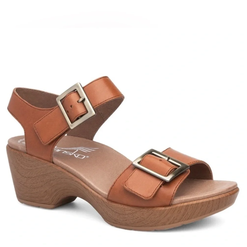 Dansko Jen Platform Sandals Brown Leather Ankle Strap Size 41